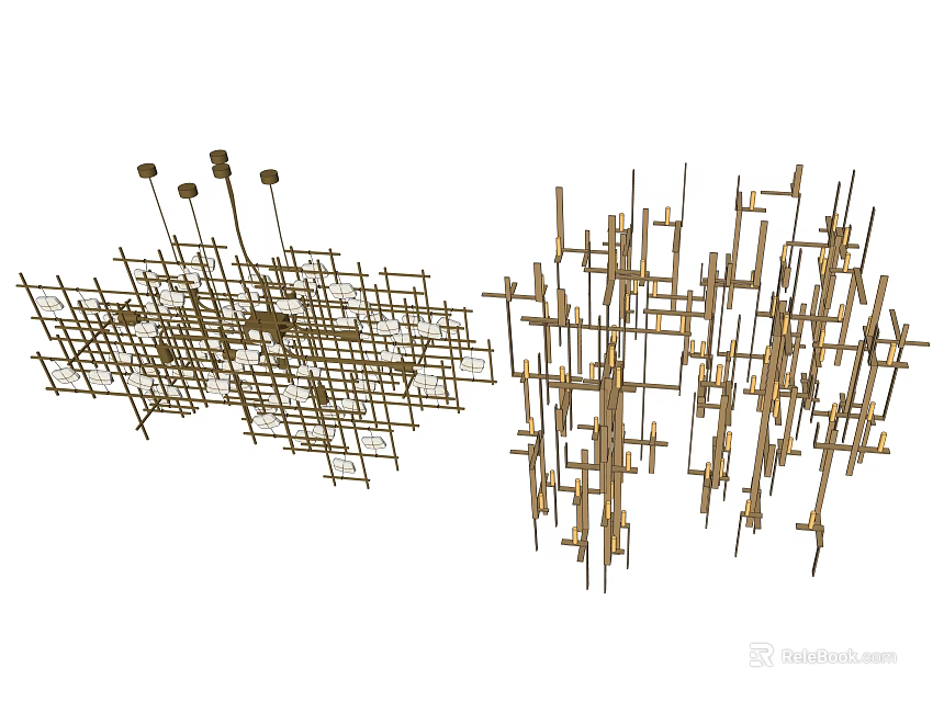 Modern Brass Geometric Chandelier With Abstract Metal Structure For Interior Decor 3d model