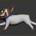 Cartoon French Bulldog Character In Running Pose With Brown White Fur And Blue Collar