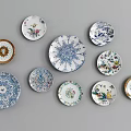 Decorative Plates With Various Colorful Patterns For Home Decoration 3d model