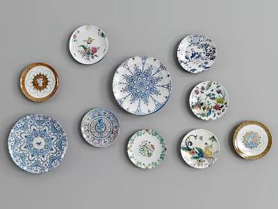 Decorative Plates With Various Colorful Patterns For Home Decoration 3d model