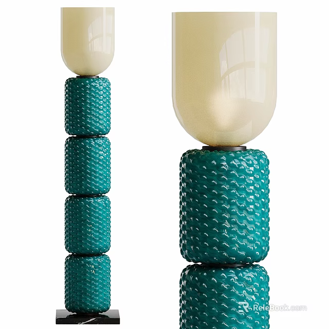 Modern Teal Textured Floor Lamp Interior With Stacked Bases And White Shade Reflection 3d model