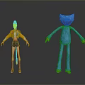 3D Animated Character Models With Purple Hair Girl And Blue Long Limb Monster