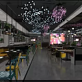 Modern Restaurant Interior Design With Cherry Blossom Decor Seating Area And Yellow Chairs