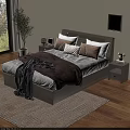 Modern Double Bed Interior With Neutral Pillows Cozy Blankets Wooden Nightstands And Wall Art
