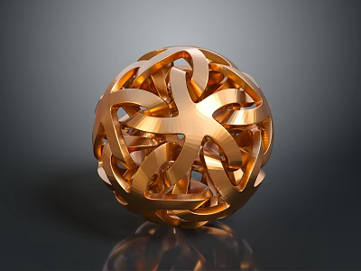 Golden Hollow Sphere Decorative Sculpture With Intricate Interlaced Design 3d model