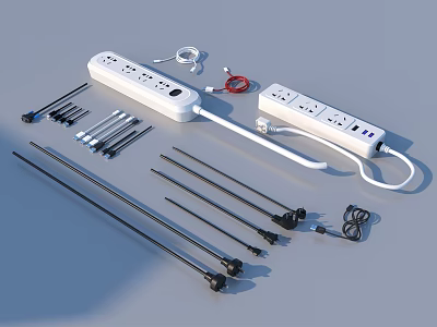 Essential Household Power Supplies Including Power Strips Extension Cords And Plugs 3d model