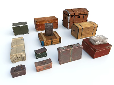 Vintage Assorted Boxes and Suitcases in Various Sizes Colors and Materials 3d model