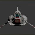 Silver And Red Striped Spacecraft Model With Blue Cockpit For Aerospace Exploration