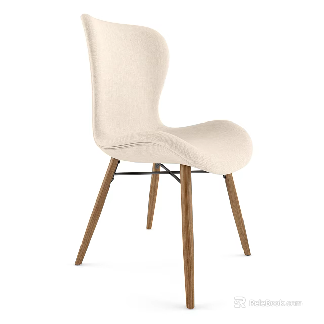 Beige Fabric Accent Chair With Modern Wooden Legs And Comfortable Minimalist Design 3d model 