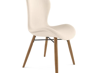 Beige Fabric Accent Chair With Modern Wooden Legs And Comfortable Minimalist Design 3d model