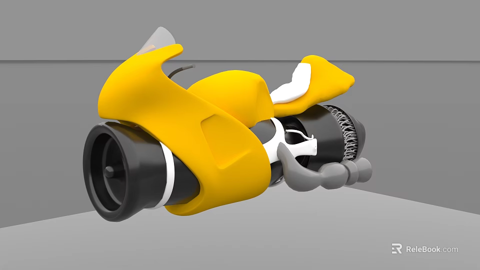 Yellow Stylish Toy Motorcycle With Unique Shape And Black Wheels Design 3d model 