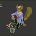 Sitting Anthropomorphic Fox Like Creature In Blue Outfit With White Fur And Glowing Tail