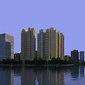 Waterfront Residential High Rise Buildings With Yellow Exterior Glass Windows Trees And Other Buildings