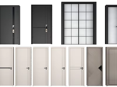 Modern Hinged Doors Collection With Various Colors Glass Panels And Minimalist Designs 3d model