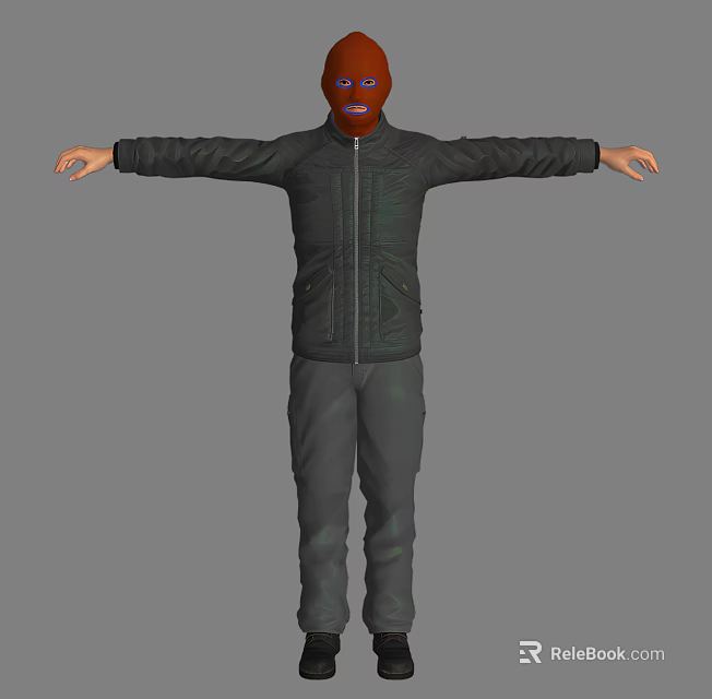 Realistic 3D Character Wearing Dark Jacket Pants Red Head With Outstretched Arms 3d model
