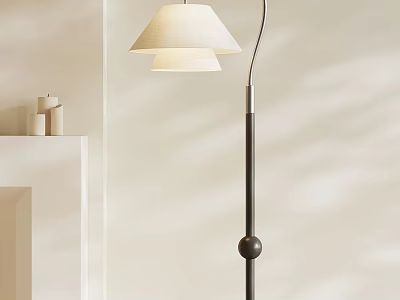 Modern Floor Lamp With Double White Shades And Black Pole For Cozy Interior 3d model