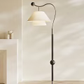 Modern Floor Lamp With Double White Shades And Black Pole For Cozy Interior