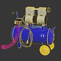 Portable Air Compressor With Blue Tank Yellow Wheels And Orange Hose