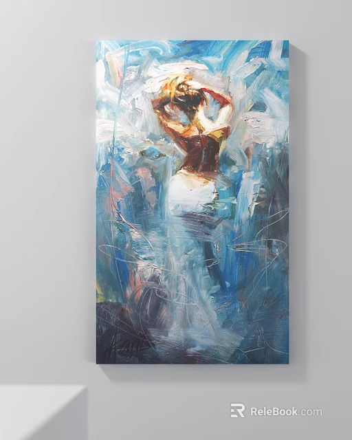 Abstract Female Figure Painting With Blue Tones Expressive Brushstrokes And Dynamic Composition 3d model 