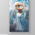 Abstract Female Figure Painting With Blue Tones Expressive Brushstrokes And Dynamic Composition
