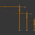 Three Orange Tower Cranes For Construction Industrial Machinery Use