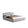 Modern Gray Double Bed with Upholstered Headboard and Cozy Bedding Set 3d model