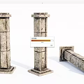 Ancient Stone Columns With Textured Surfaces Two Standing And One Fallen 3d model