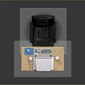 Wooden Desk With Old Fashioned Computer Monitor Black Leather Chair And Wheels With Lower Cabinet