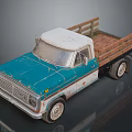 Vintage Blue And White Truck Model With Wooden Bed And Weathered Texture