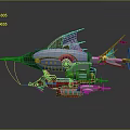 Steampunk Fantasy Airship Featuring Mechanical Wings Propeller And Blue Gold Accents