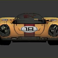 Streamlined Yellow and Red Race Car with Rear Wing and Number 16 on Body