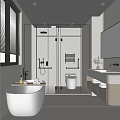 Modern Bathroom Interior Design With Free Standing Bathtub Glass Shower And Vanity Mirror