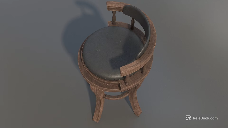 Stylish Wooden Stool With Gray Cushion And Comfortable Design For Home Use 3d model 