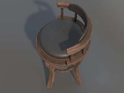 Stylish Wooden Stool With Gray Cushion And Comfortable Design For Home Use 3d model