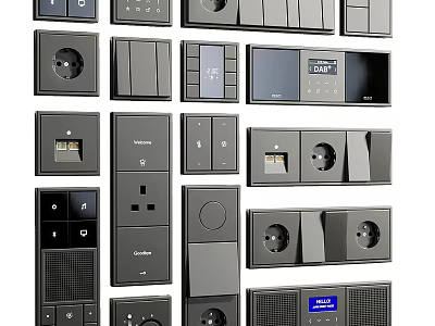 Various Modern Switch Panels With Different Functions And Sleek Design For Home Use 3d model