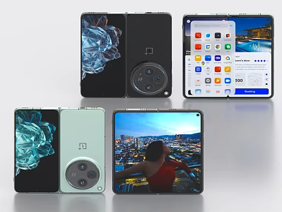 Foldable Mobile Phones In Multiple States With Cameras And Interfaces 3d model