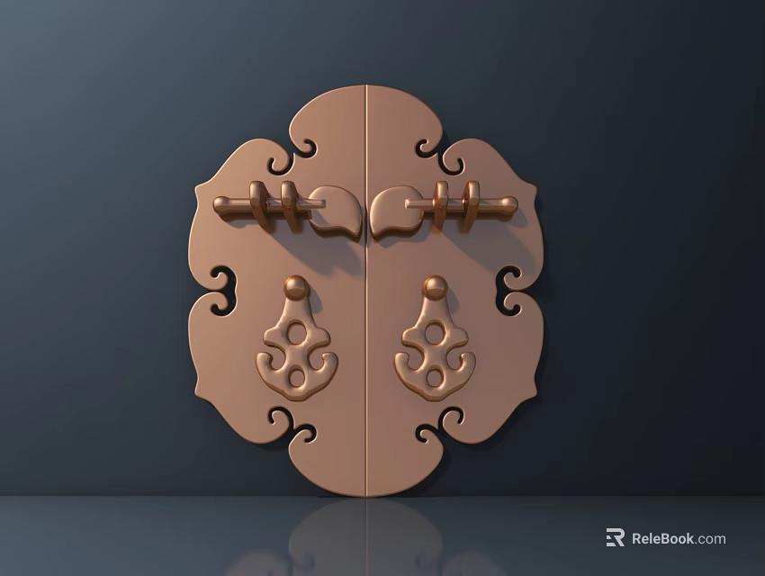Brass Symmetrical Door Handle With Ornate Curved Patterns And Traditional Design 3d model 