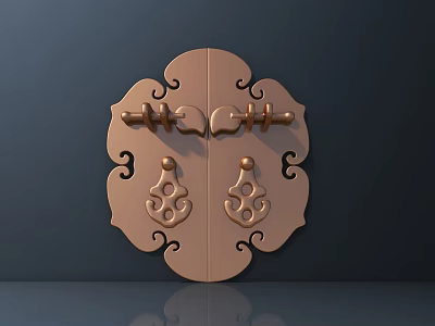 Brass Symmetrical Door Handle With Ornate Curved Patterns And Traditional Design 3d model