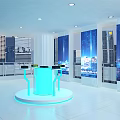 Cloud Computing Exhibition Hall Interior With Large Screens And Tech Display Podium 3d model