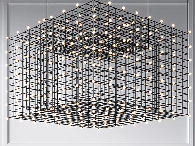 Modern Cube Chandelier with Black Metal Frame and Small Bulbs Geometric Structure for Interior Lighting 3d model