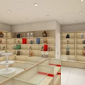 Shopping Mall Store Interior With Blue Wooden Shelves And Stuffed Toys