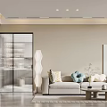 Modern Living Dining Room Interior With Large TV Wall Coffee Table And Potted Plants