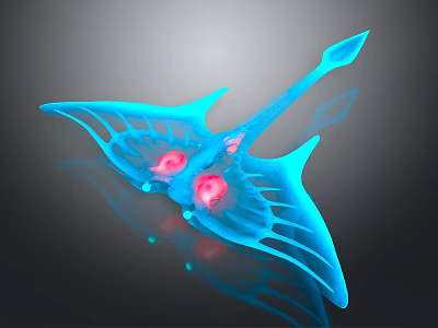 Bioluminescent Ray With Blue Transparent Wings And Red Glowing Spots In Dark Marine 3d model