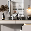 Modern Dressing Table Interior With Marble Top Mirror Feather Vase And Decorative Stool 3d model