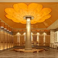 SPA Sauna Interior Design Featuring Orange Lotus Shaped Ceiling Light Column Lockers And Bamboo Decor