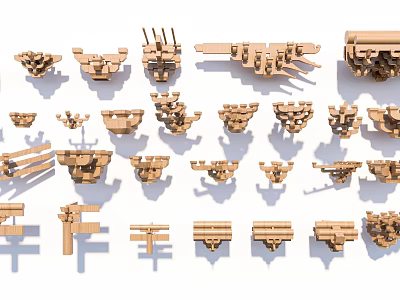 Various Wooden Building Components Showcasing Different Structural Designs And Shapes 3d model