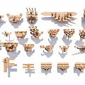 Various Wooden Building Components Showcasing Different Structural Designs And Shapes 3d model
