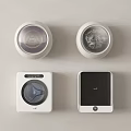 Modern White Washing Machines With Round And Square Designs And Control Panels