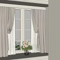 Modern Beige Curtains With Sheer Panels For Double Window And Floral Vase