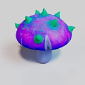 Vibrant Mushroom With Purple Pink Cap Green Spikes And White Stem